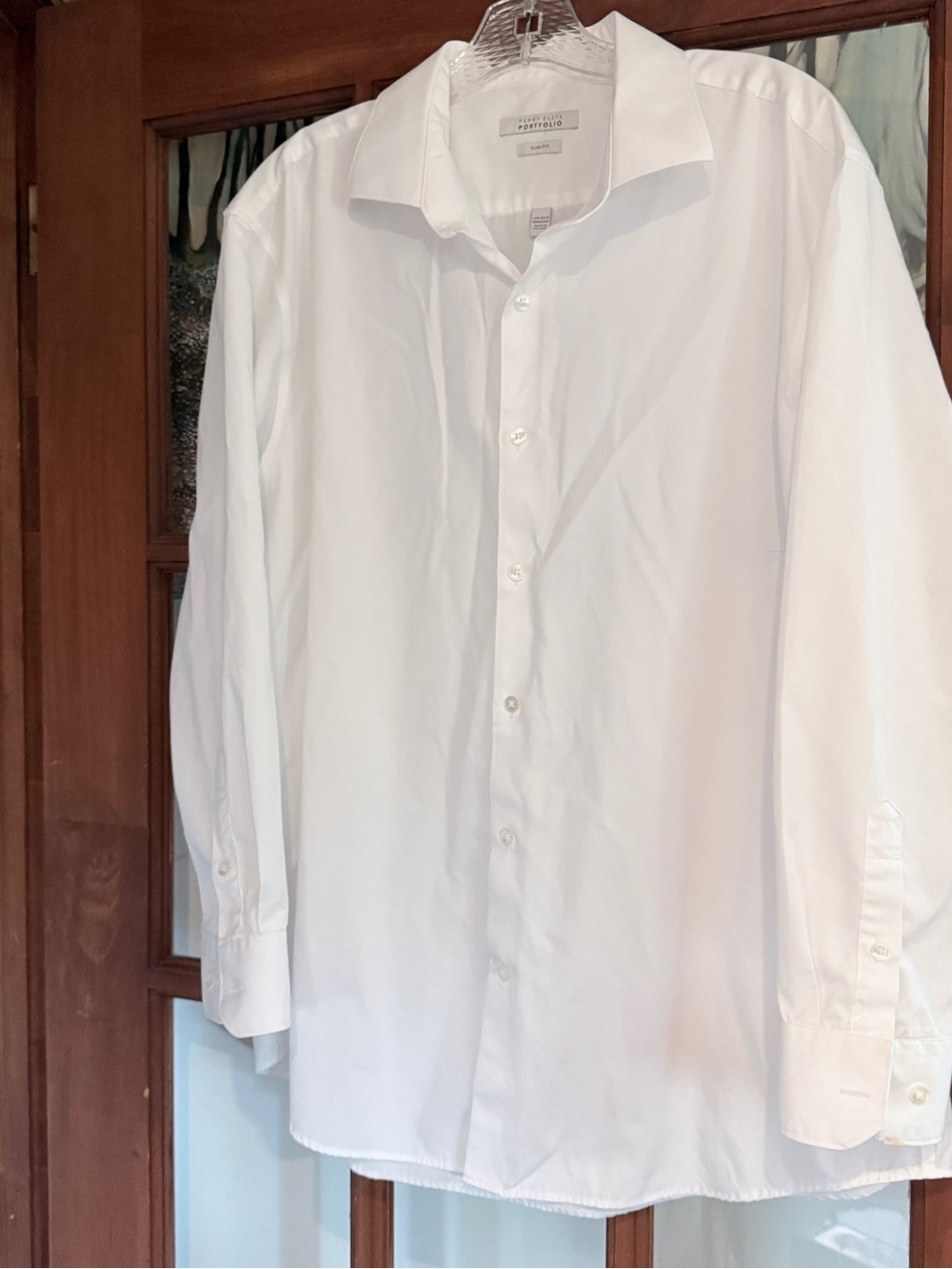 Perry Ellis Portfolio White Slim Fit Dress Shirt - 17.5 32/33 Wrinkle Free la